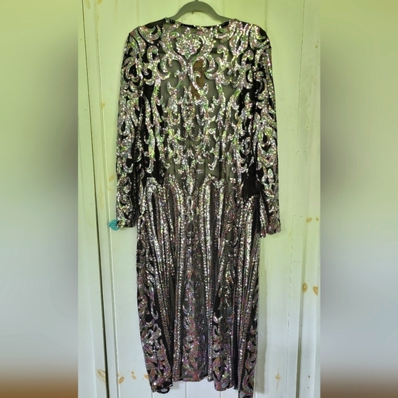 Southern Fried Chicks Nylon Sequin Open Front Longsleeve Duster - Picture 5 of 7